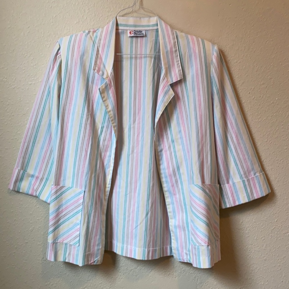 Vintage 90s pastel candy stripe casual blazer Sz L